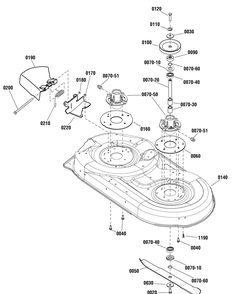 42" Mower Deck - Housing, Arbors And Blades Group Diagram and Parts List for 2691041-01-EZT2042 2012 Briggs and Stratton Lawn Tractor Accessories
